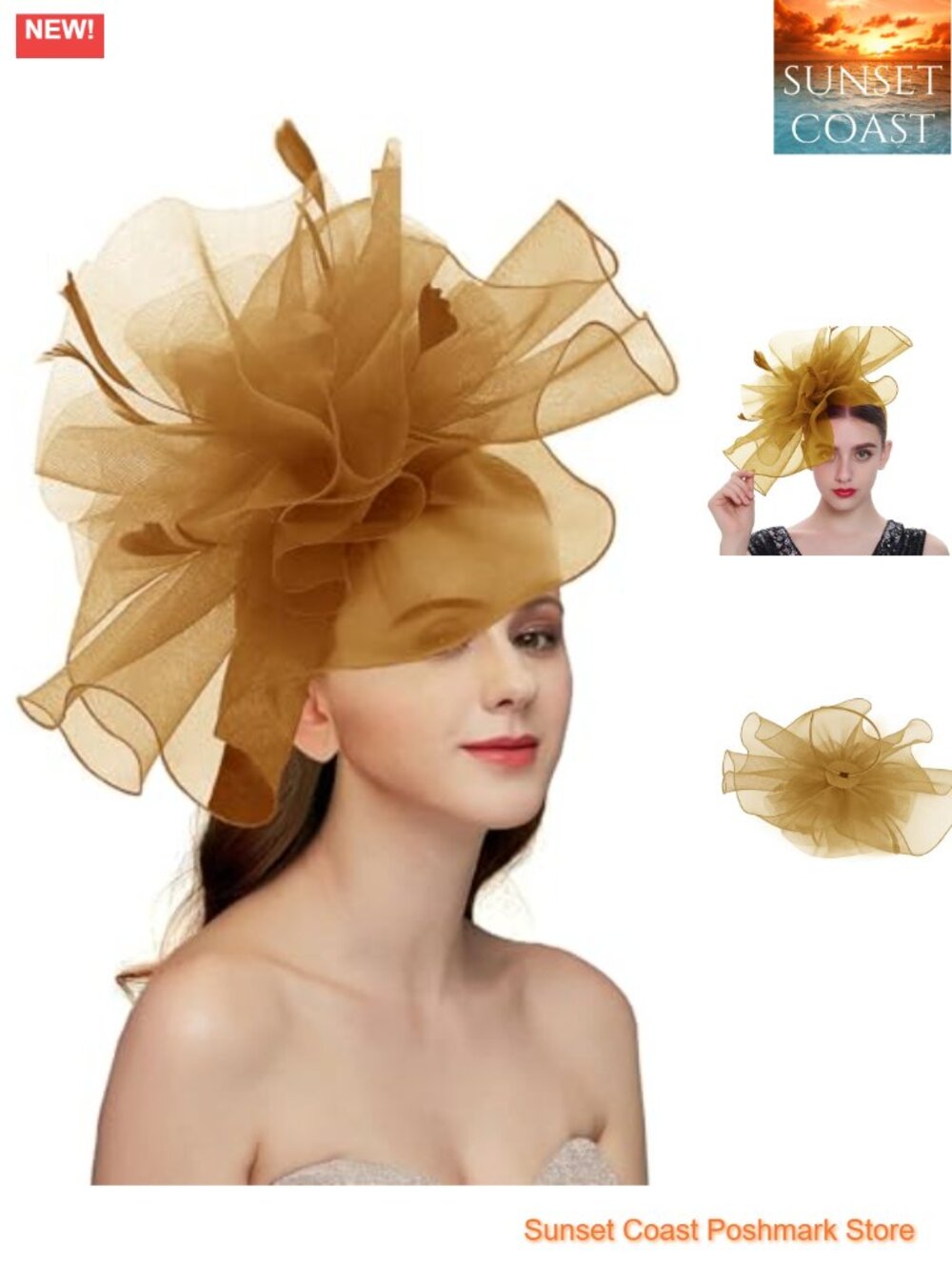 Fascinator Hat Mesh Organza Feathers w Removable Headband Hair Clip
